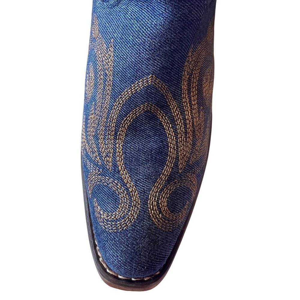 Roper Denim Embroidered Western Cowboy Boots Women’s Size 9 Blue Gold Stitch New - Picture 12 of 14
